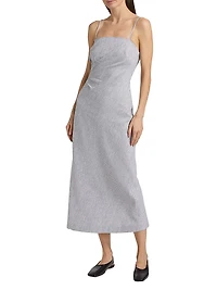 Striped Cotton-Linen Strapless Midi-Dress