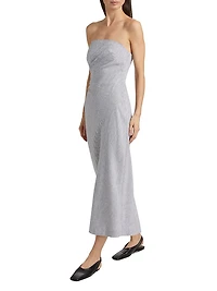 Striped Cotton-Linen Strapless Midi-Dress