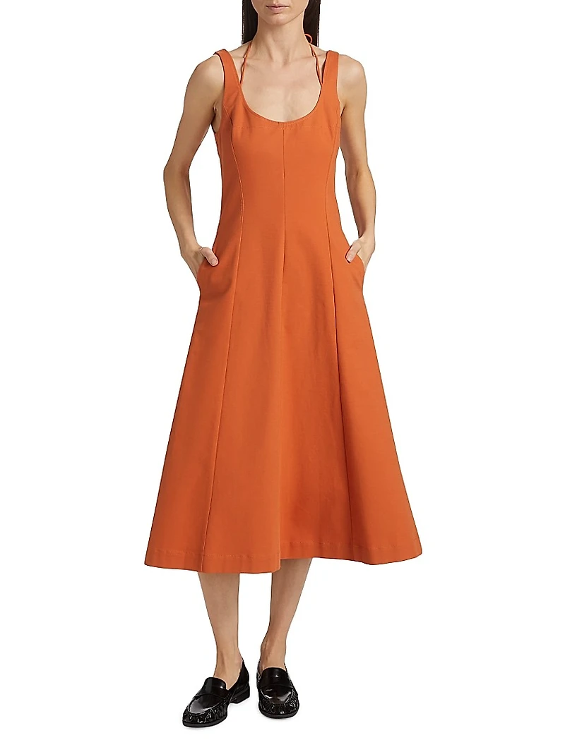 Stretch-Cotton Seamed Tank Midi-Dress