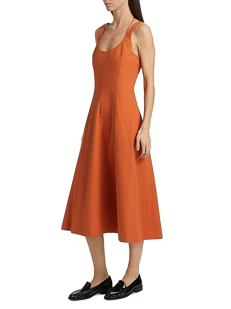 Stretch-Cotton Seamed Tank Midi-Dress