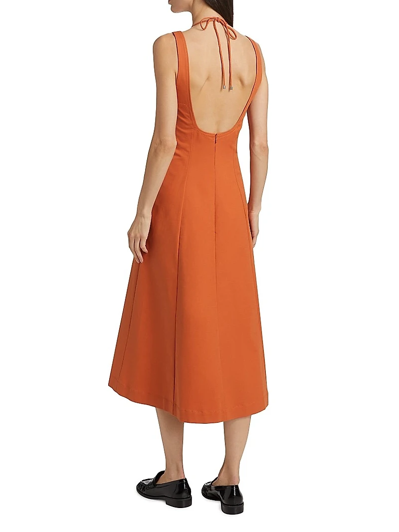 Stretch-Cotton Seamed Tank Midi-Dress