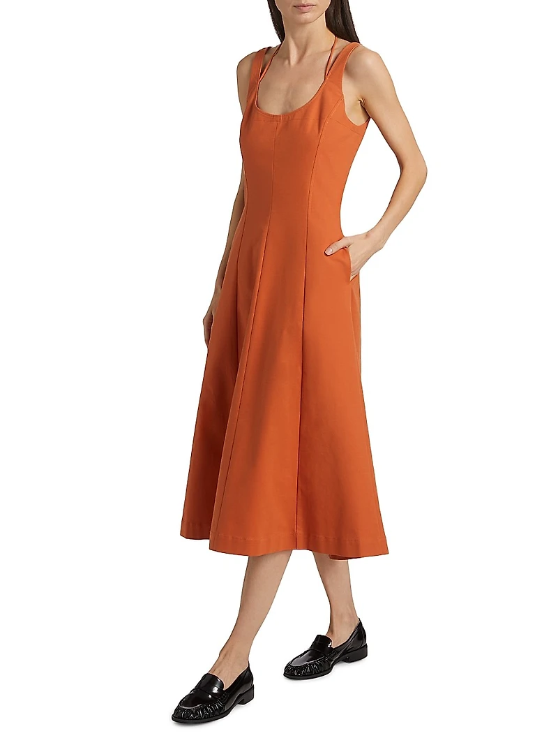 Stretch-Cotton Seamed Tank Midi-Dress