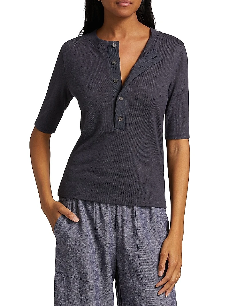 Three-Quarter-Sleeve Henley Top