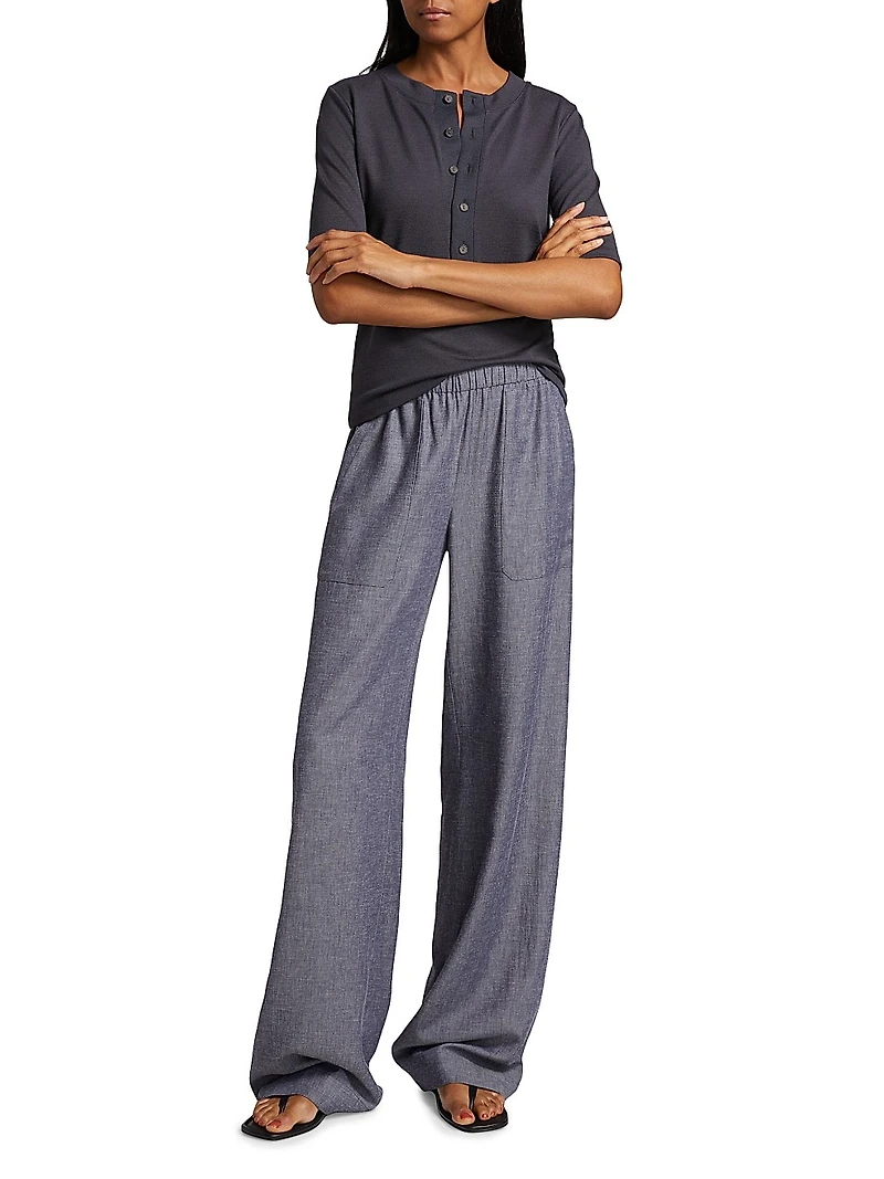 Three-Quarter-Sleeve Henley Top