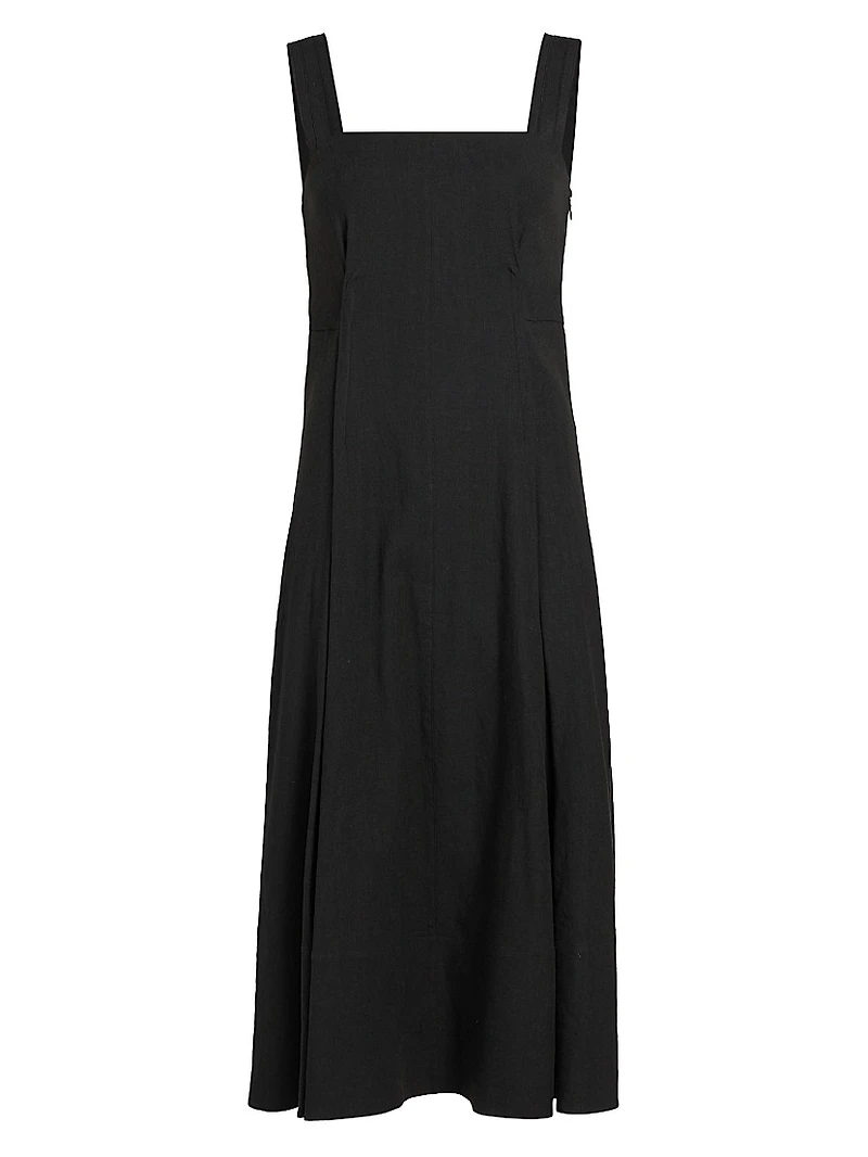 Linen-Blend Square Neck Tank Midi-Dress