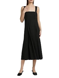 Linen-Blend Square Neck Tank Midi-Dress