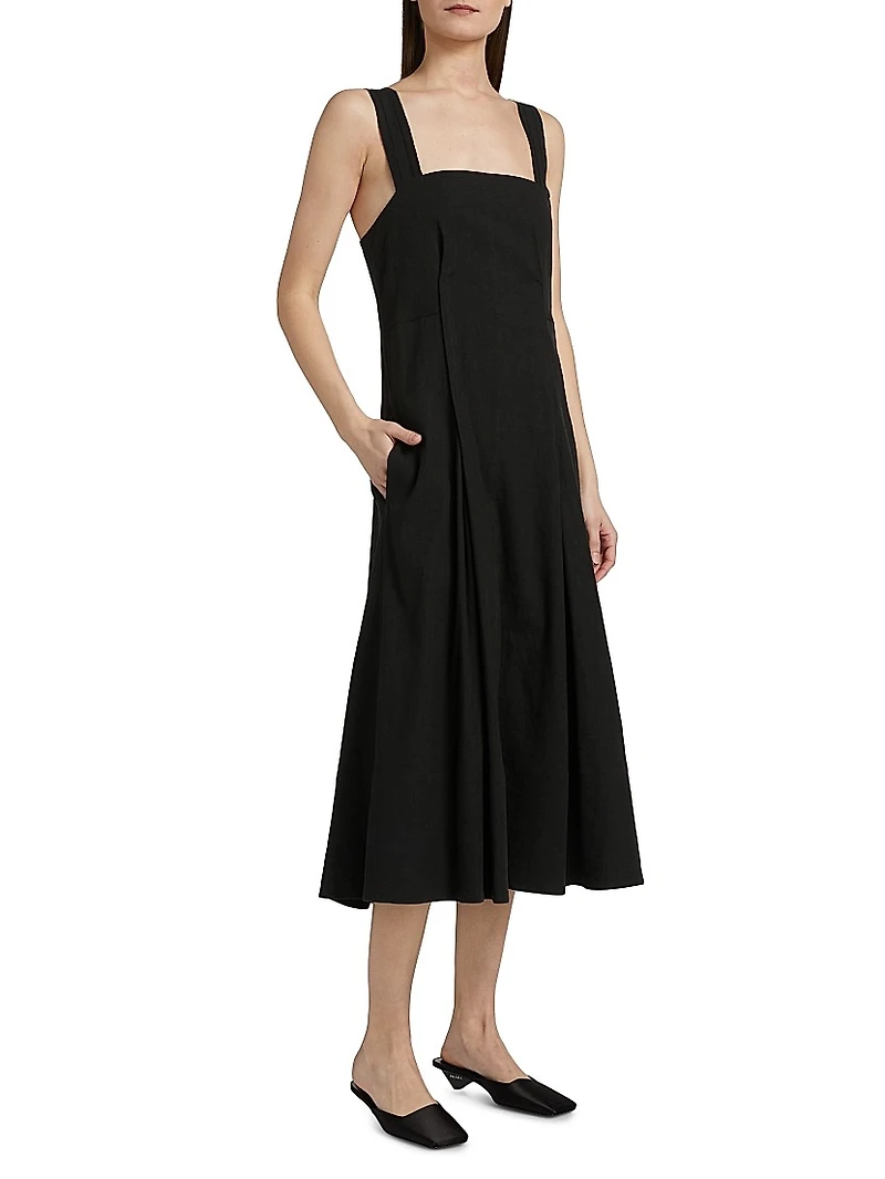 Linen-Blend Square Neck Tank Midi-Dress