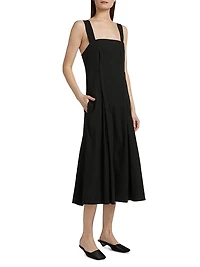 Linen-Blend Square Neck Tank Midi-Dress