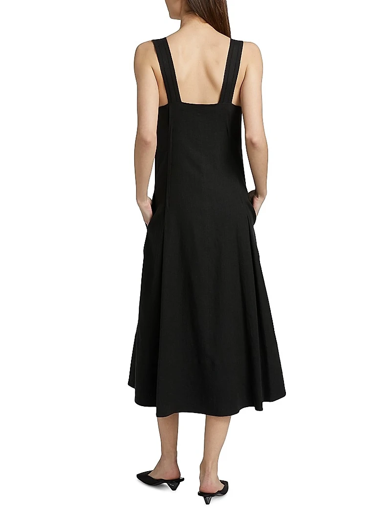 Linen-Blend Square Neck Tank Midi-Dress