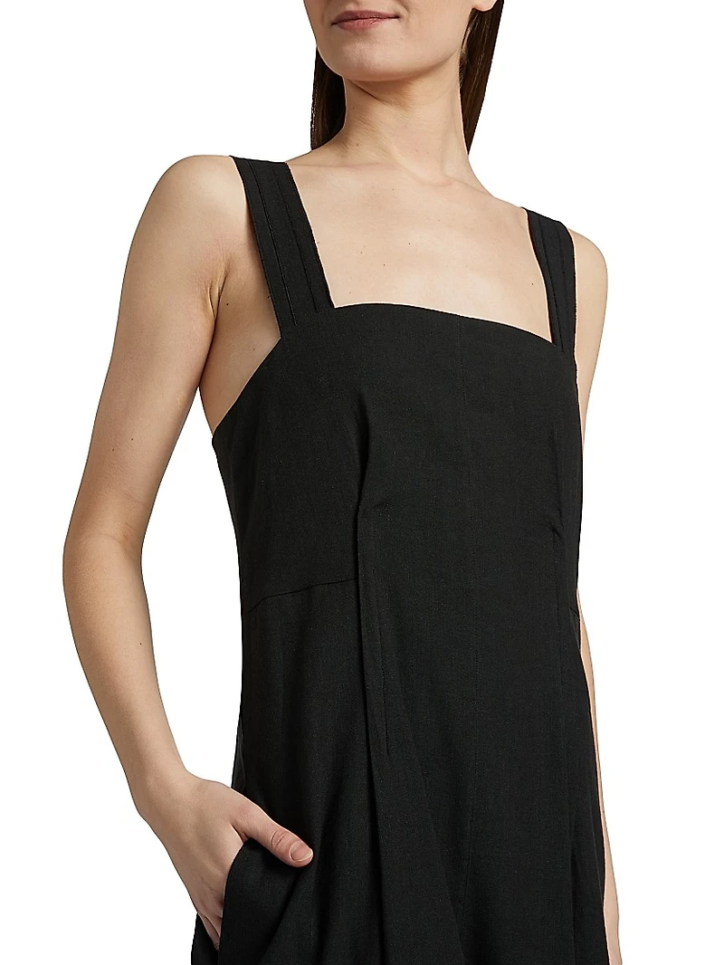 Linen-Blend Square Neck Tank Midi-Dress
