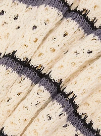 Striped Macramé Open-Knit Polo Shirt