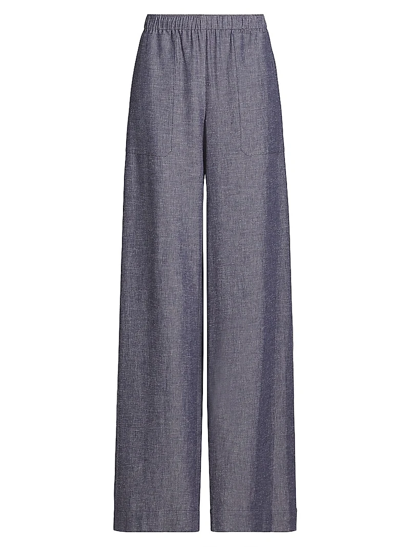 Elasticized Mid-Rise Wide-Leg Pants