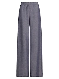 Elasticized Mid-Rise Wide-Leg Pants