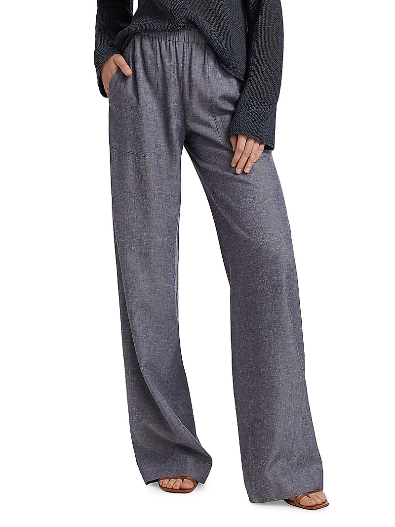 Elasticized Mid-Rise Wide-Leg Pants