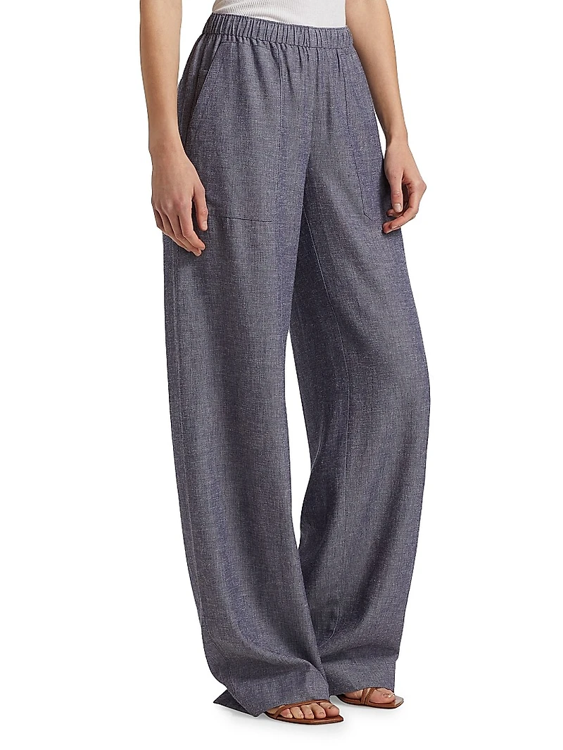 Elasticized Mid-Rise Wide-Leg Pants