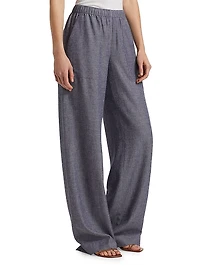 Elasticized Mid-Rise Wide-Leg Pants