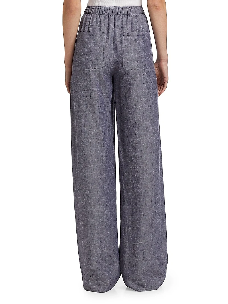 Elasticized Mid-Rise Wide-Leg Pants