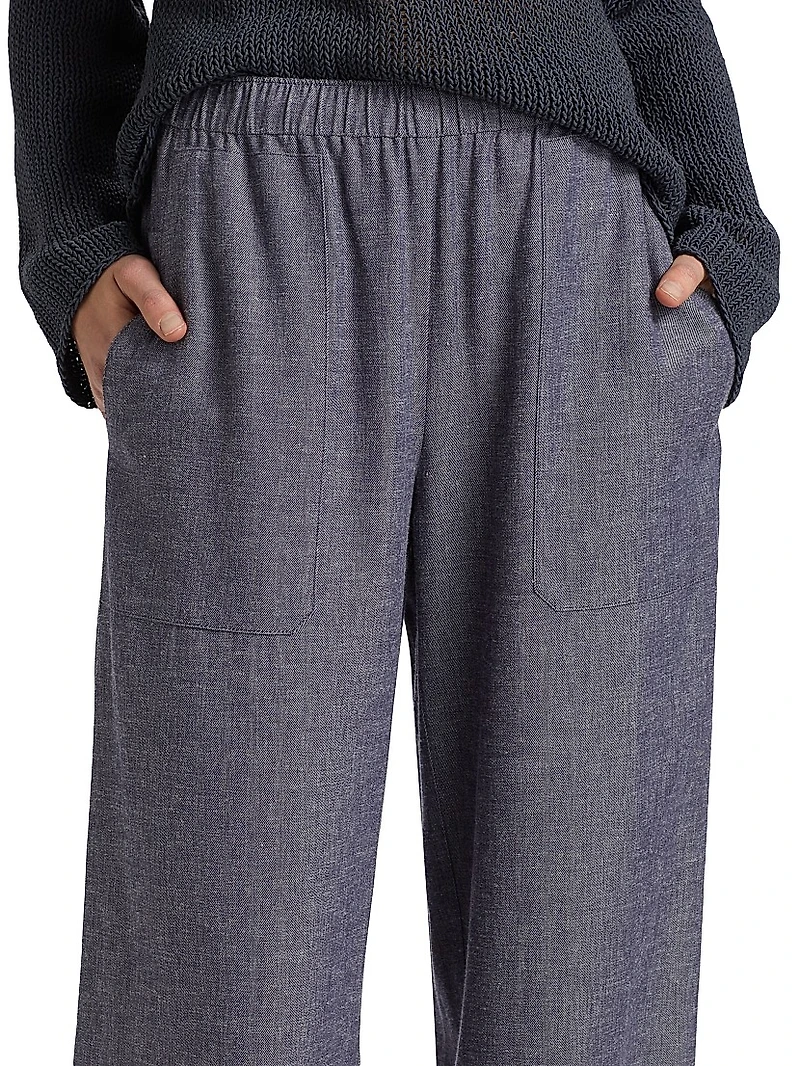 Elasticized Mid-Rise Wide-Leg Pants