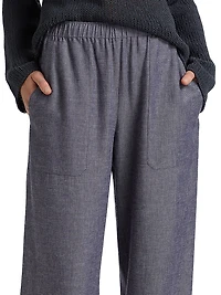 Elasticized Mid-Rise Wide-Leg Pants