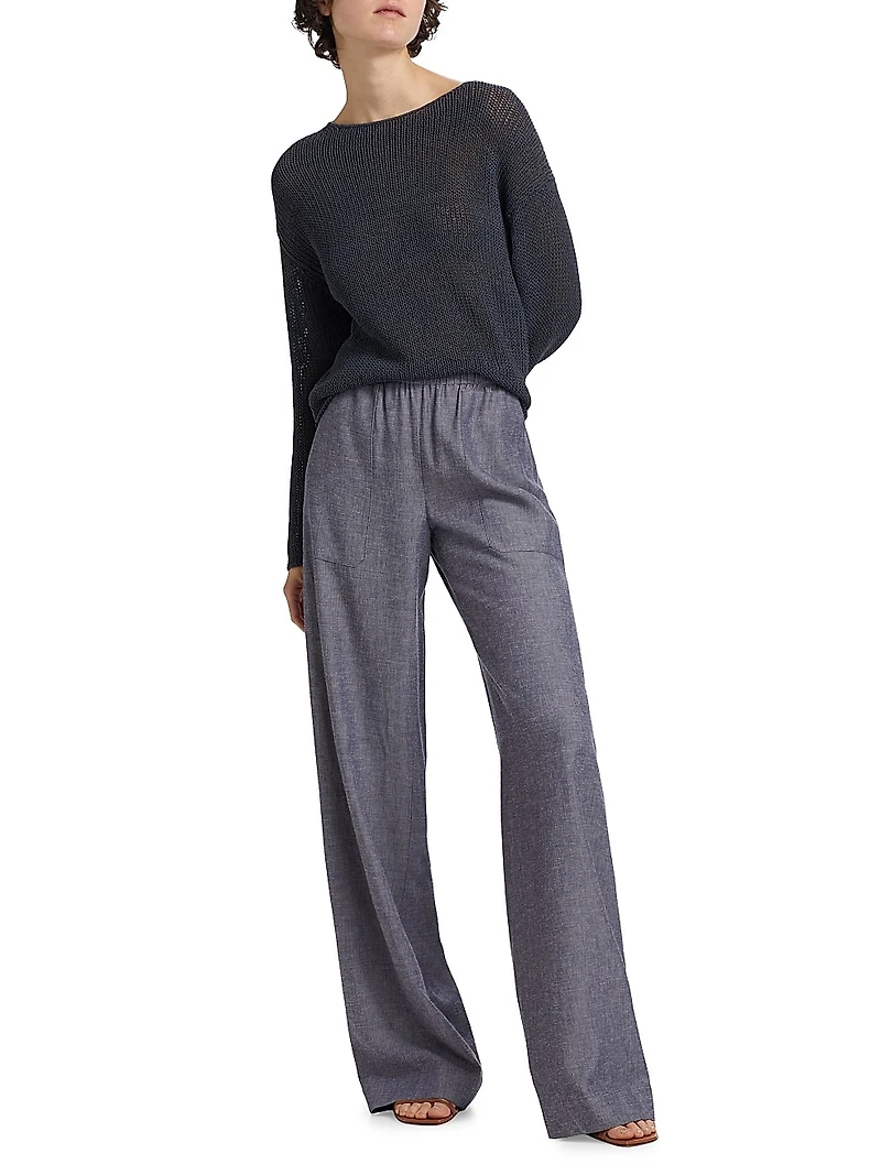 Elasticized Mid-Rise Wide-Leg Pants