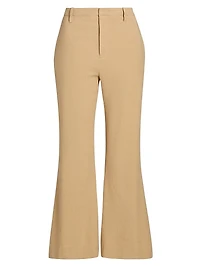 Stretch Linen Mid-Rise Crop Flare Trousers
