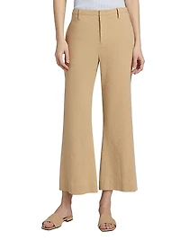 Stretch Linen Mid-Rise Crop Flare Trousers