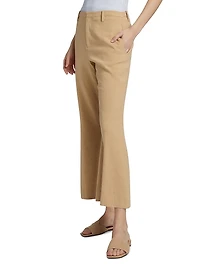 Stretch Linen Mid-Rise Crop Flare Trousers