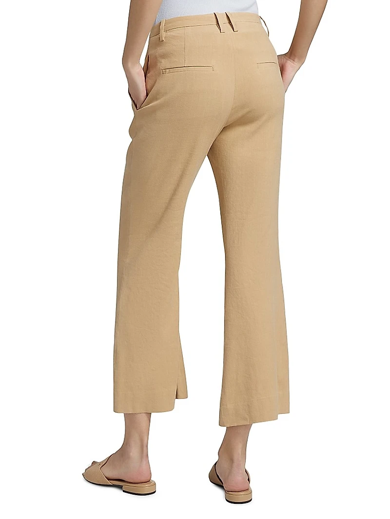 Stretch Linen Mid-Rise Crop Flare Trousers