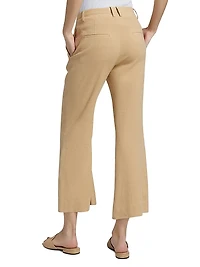 Stretch Linen Mid-Rise Crop Flare Trousers