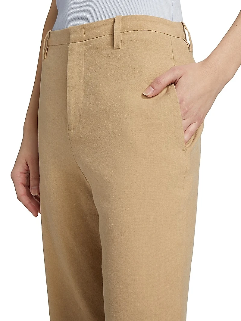 Stretch Linen Mid-Rise Crop Flare Trousers