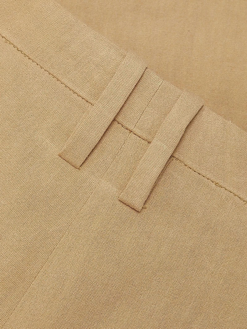 Stretch Linen Mid-Rise Crop Flare Trousers