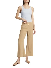 Stretch Linen Mid-Rise Crop Flare Trousers