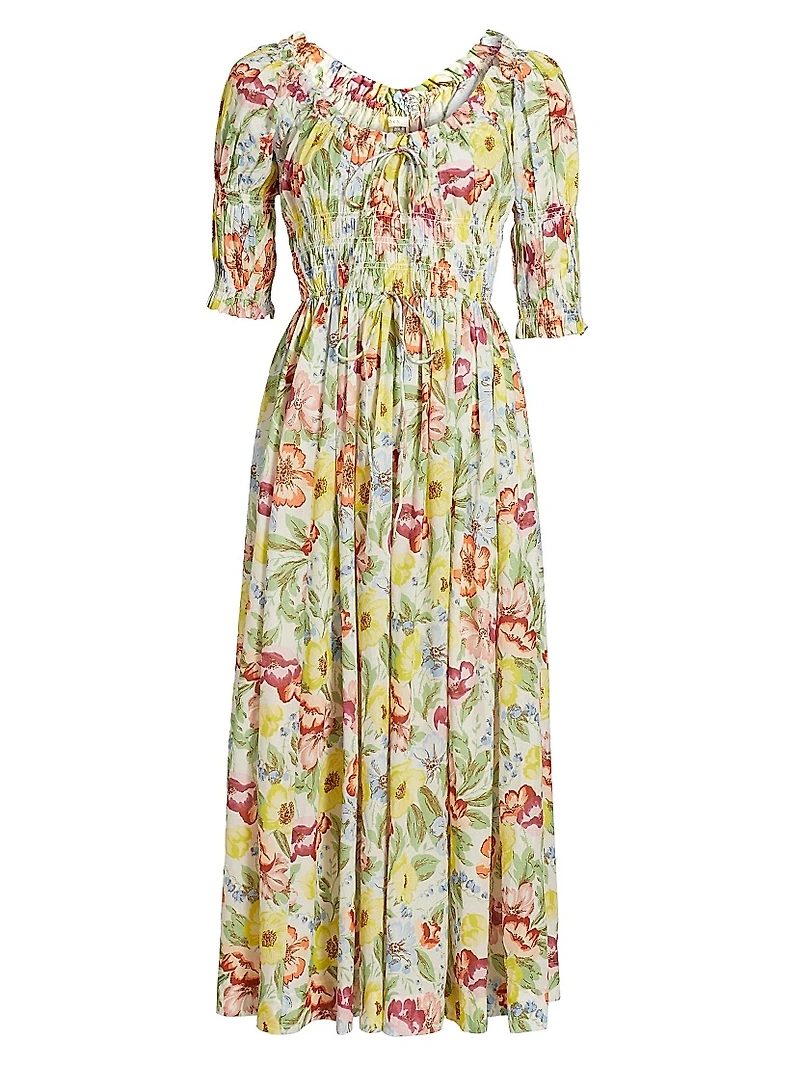 Ischia Floral Smocked Midi-Dress
