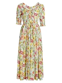 Ischia Floral Smocked Midi-Dress