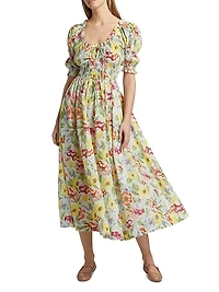 Ischia Floral Smocked Midi-Dress