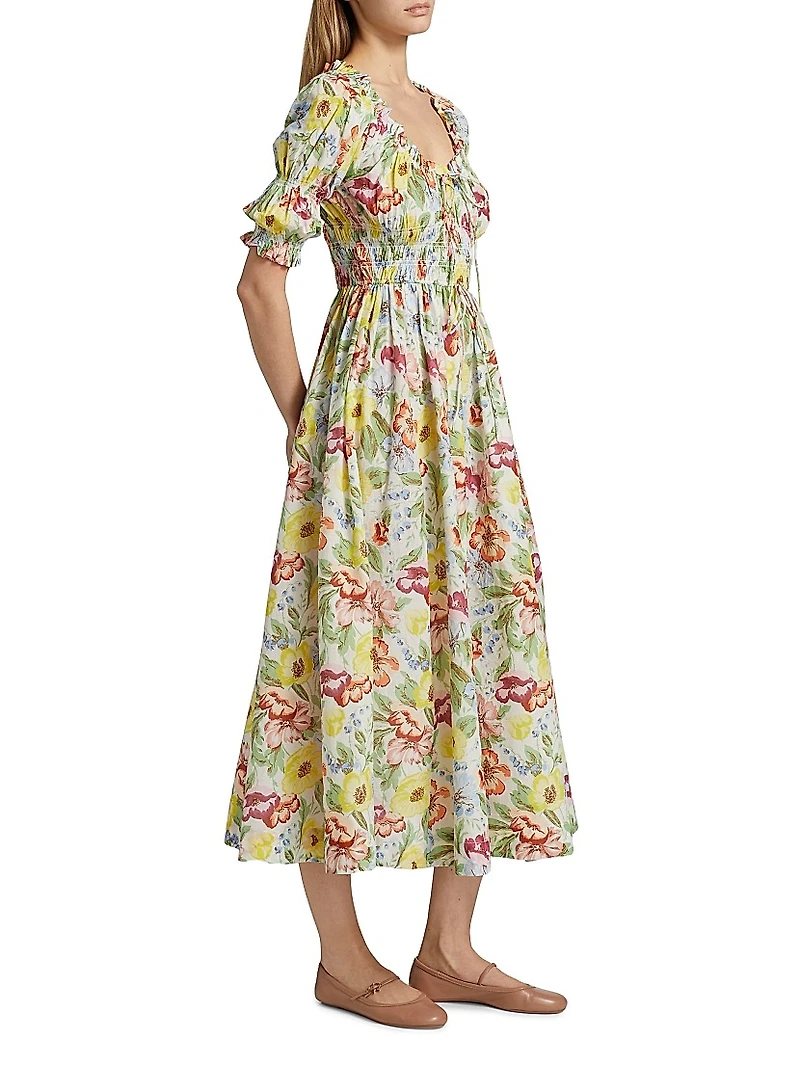 Ischia Floral Smocked Midi-Dress