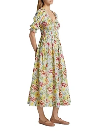 Ischia Floral Smocked Midi-Dress