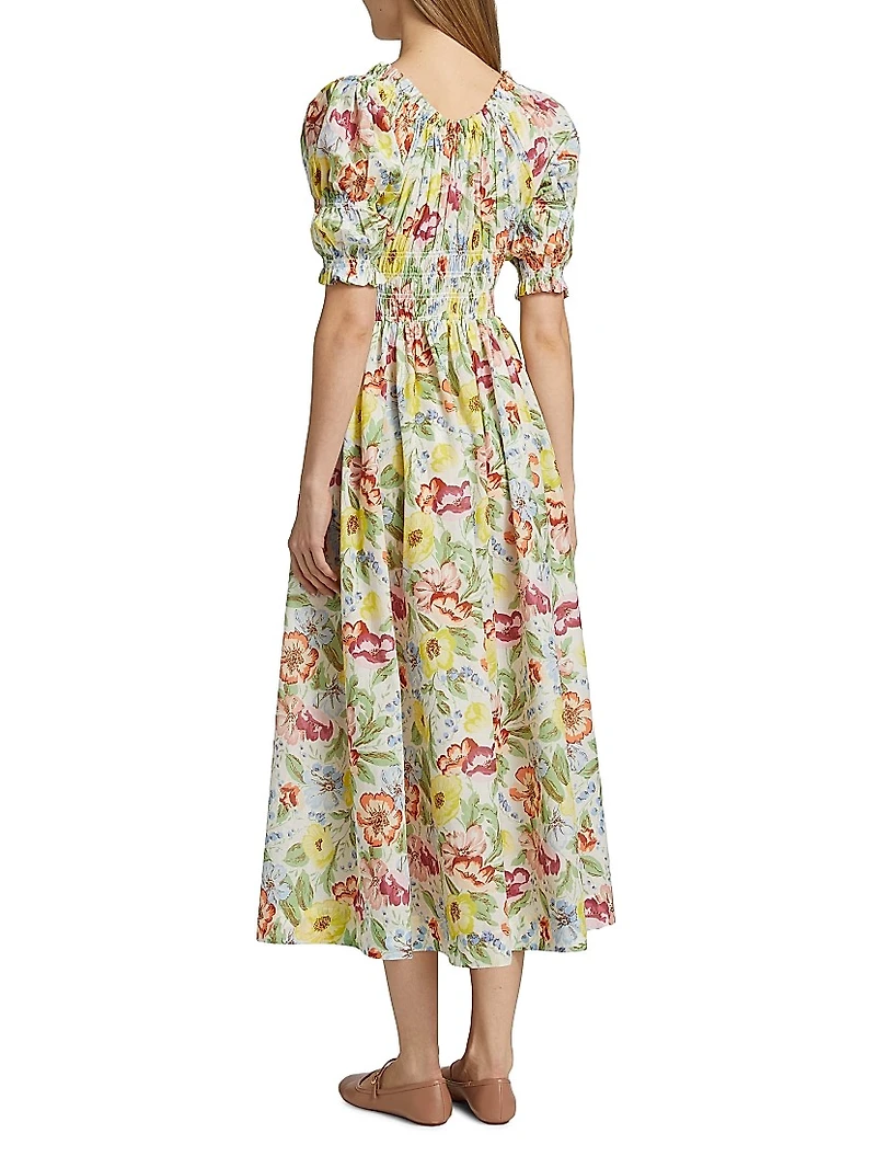 Ischia Floral Smocked Midi-Dress