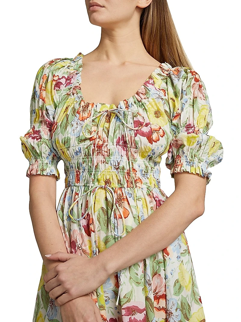 Ischia Floral Smocked Midi-Dress