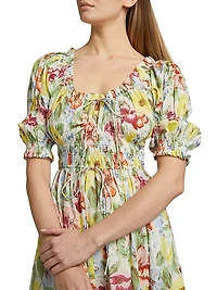 Ischia Floral Smocked Midi-Dress
