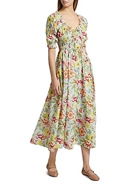 Ischia Floral Smocked Midi-Dress