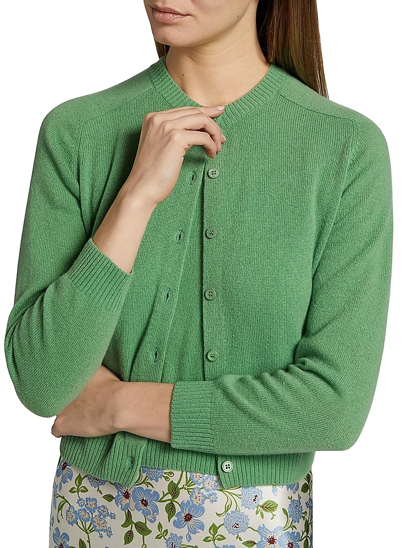 Claudine Cashmere Crewneck Button-Front Cardigan