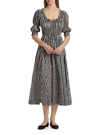 Ischia Gingham Cotton Tie-Waist Midi Dress