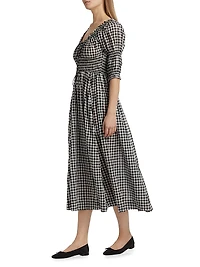 Ischia Gingham Cotton Tie-Waist Midi Dress