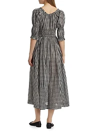 Ischia Gingham Cotton Tie-Waist Midi Dress