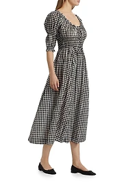 Ischia Gingham Cotton Tie-Waist Midi Dress