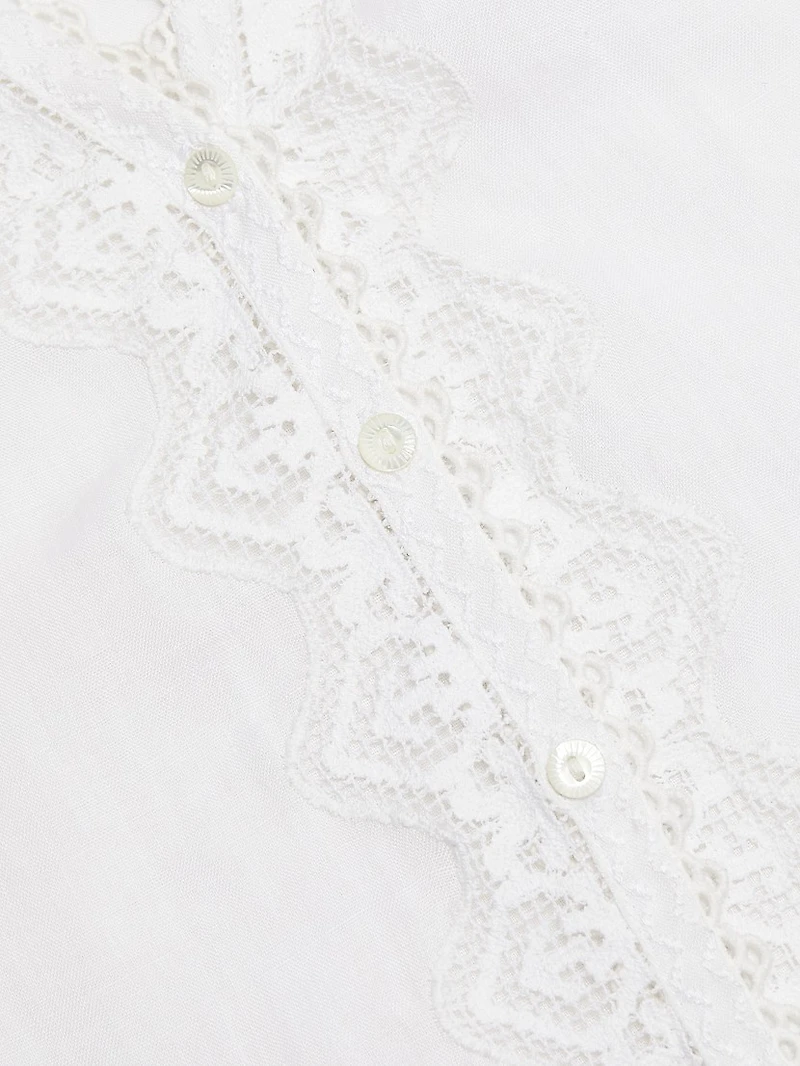 Brigetta Eyelet-Trim Linen Puff Sleeve Top