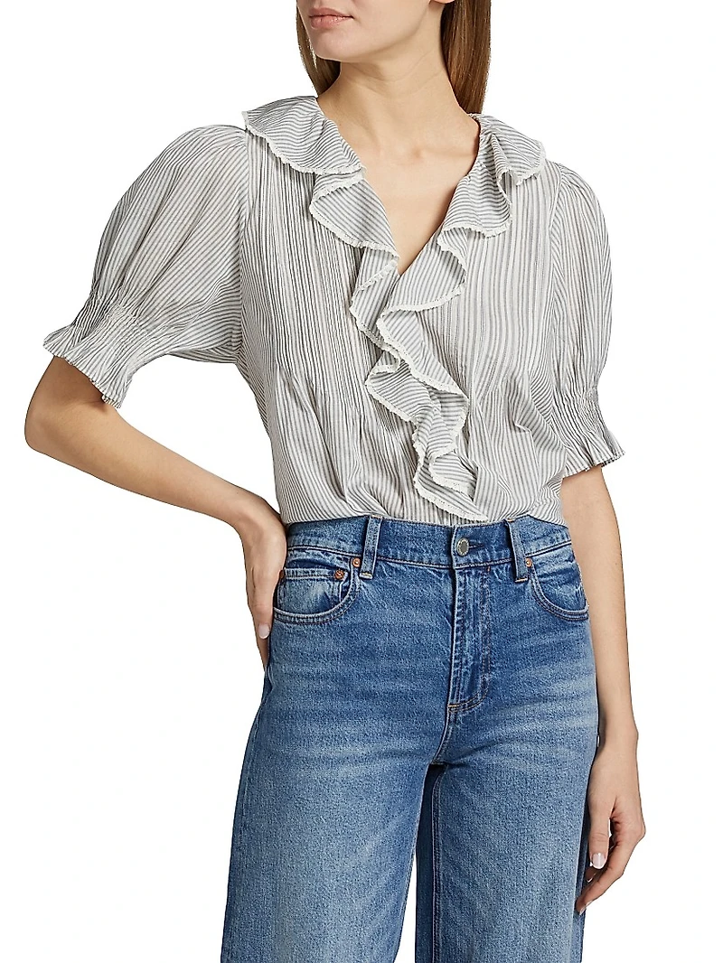 Henri Striped Cotton Puff Sleeve Top