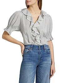 Henri Striped Cotton Puff Sleeve Top