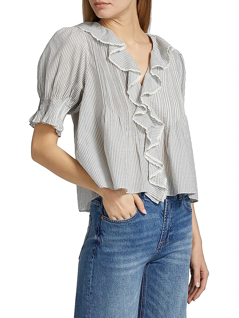 Henri Striped Cotton Puff Sleeve Top